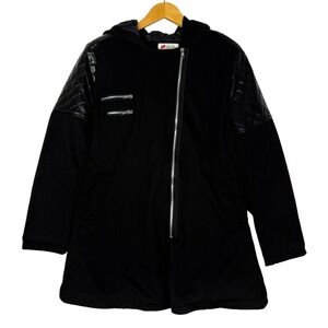 Xian Xian Womens Black Quilted Faux‎ Leather Trim Hooded Moto Jacket XL NWOT